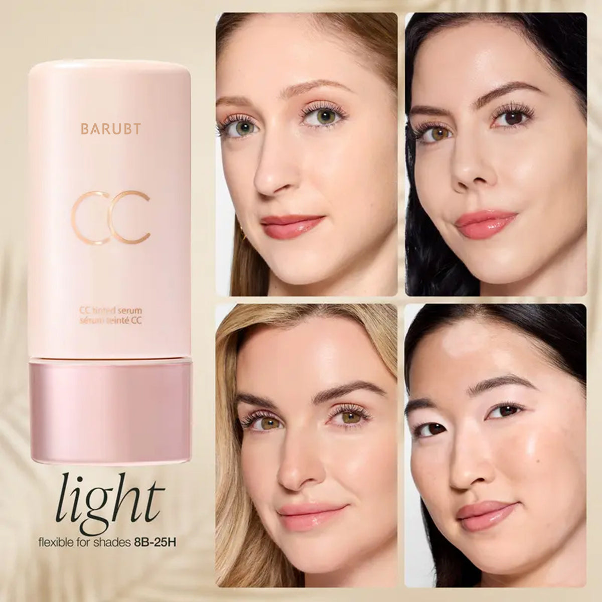 Purswift CC cream with four women's faces showing different skin tones.