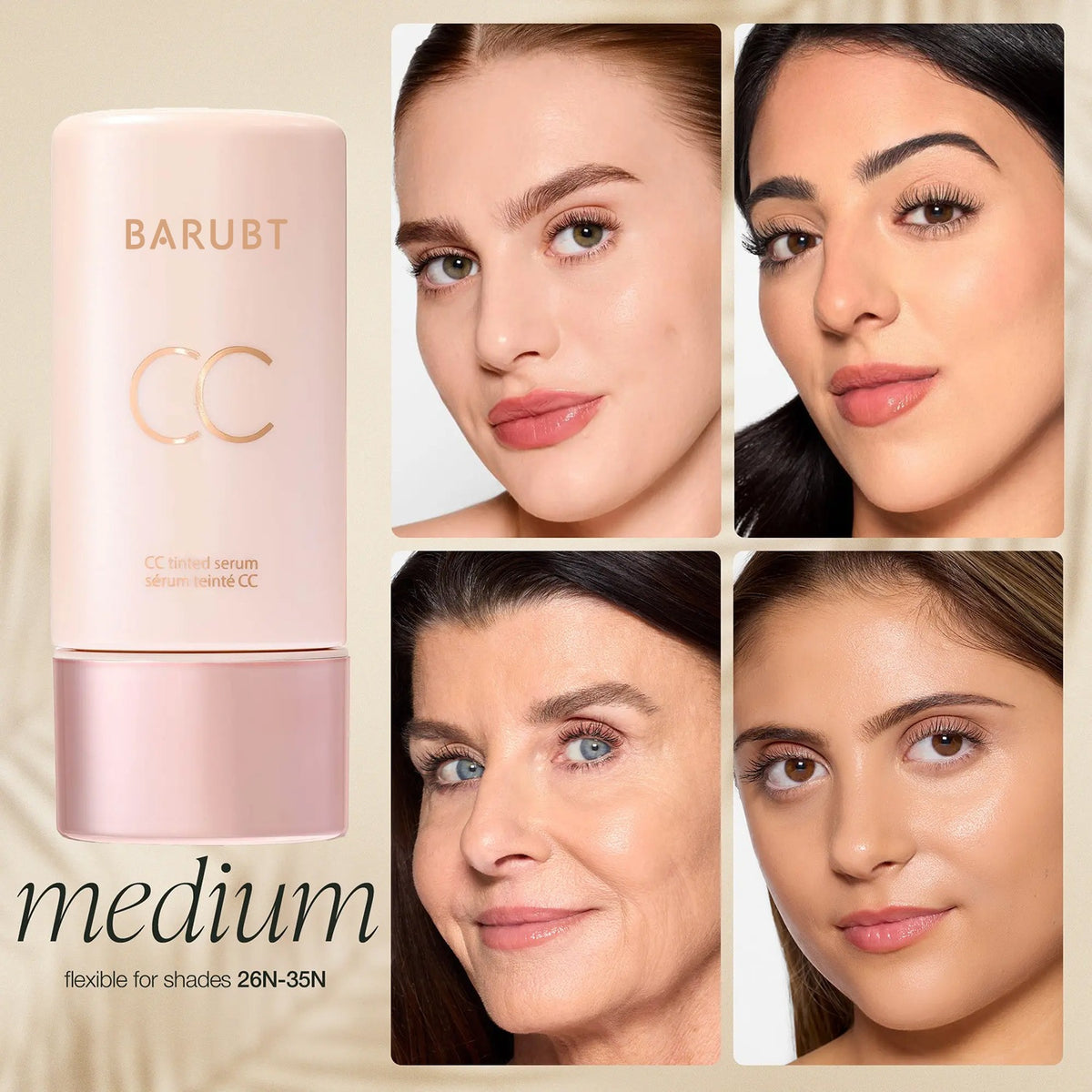 Tarte CC Cream with four women's faces showing different skin tones.